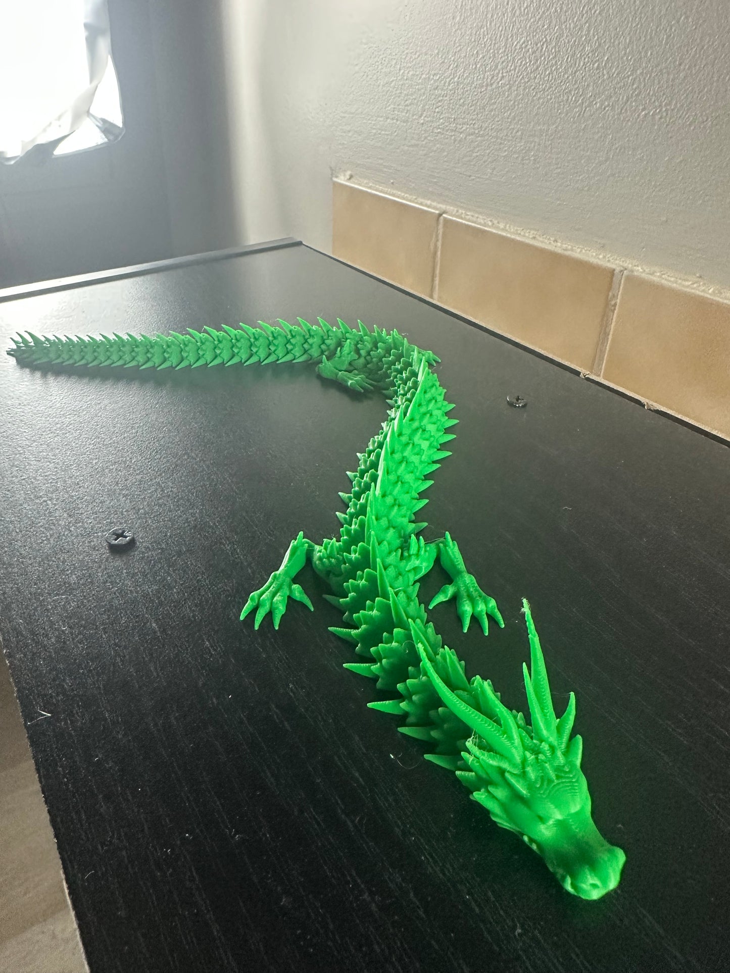 Fully Articulated Lime Green Dragon – 3D Printed Fidget Toy - MADE TO ORDER