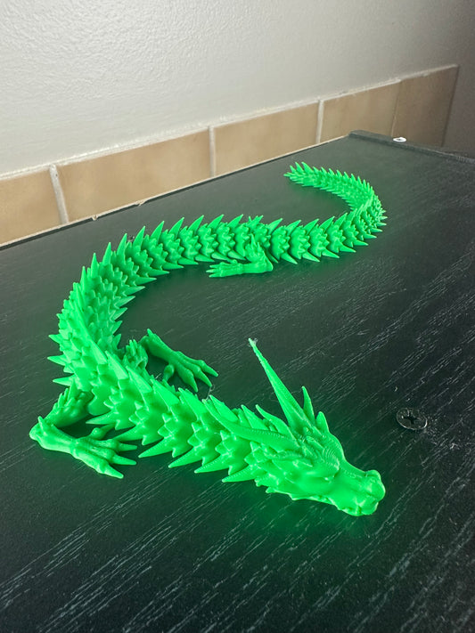Fully Articulated Lime Green Dragon – 3D Printed Fidget Toy - MADE TO ORDER