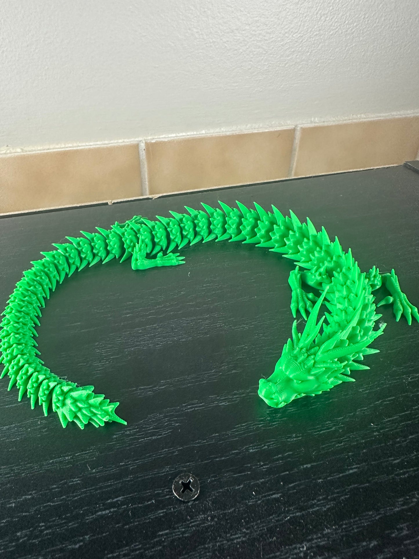 Fully Articulated Lime Green Dragon – 3D Printed Fidget Toy - MADE TO ORDER