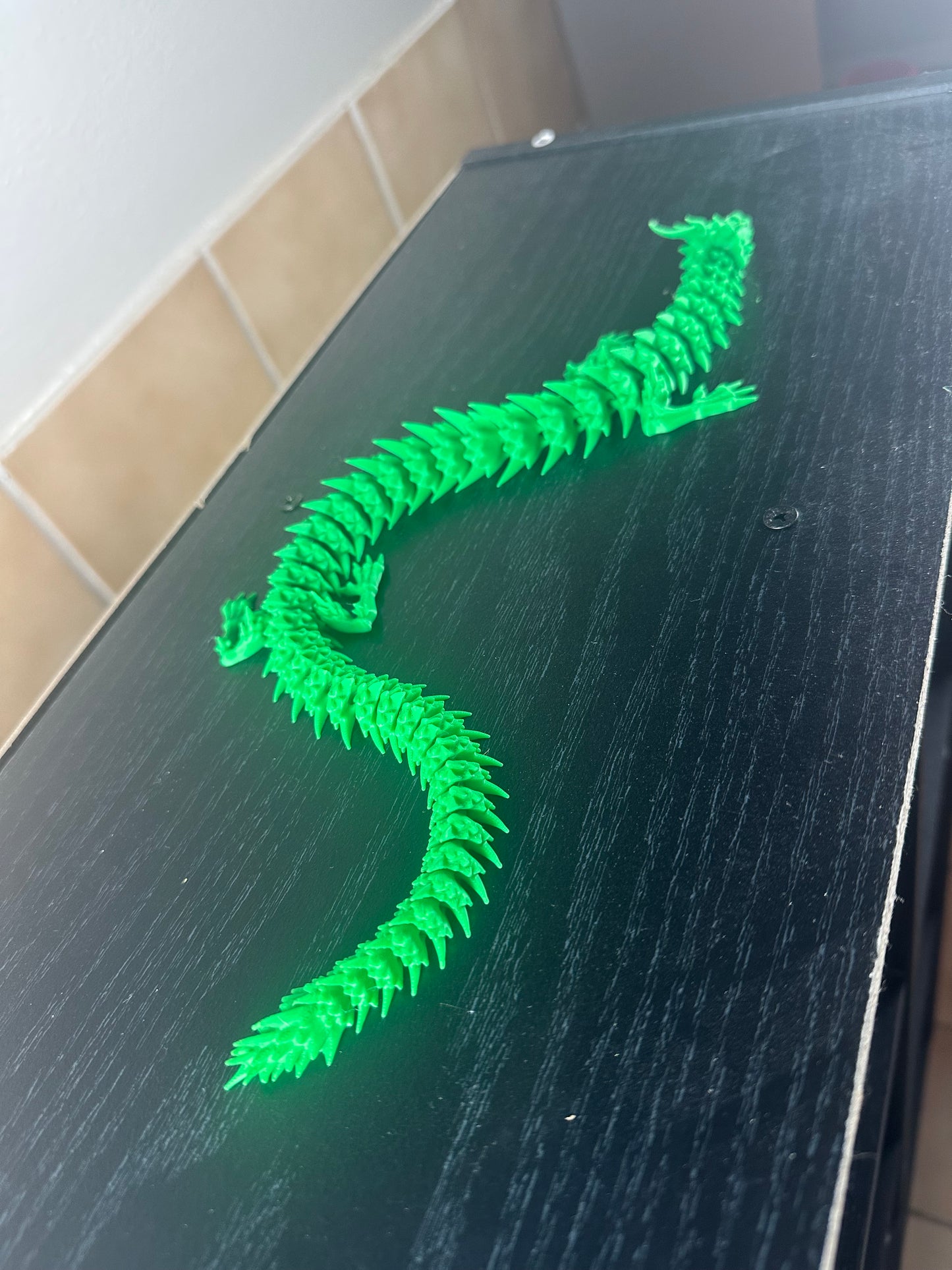 Fully Articulated Lime Green Dragon – 3D Printed Fidget Toy - MADE TO ORDER